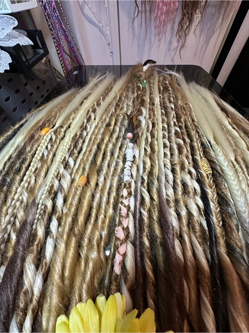 Blonde & Brown Mixed Dreadlock Extensions with Decorative Beads